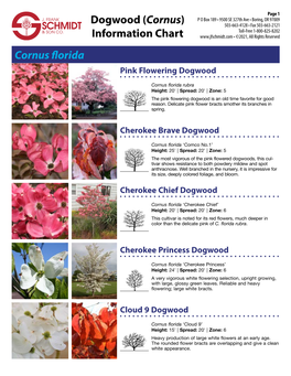 Dogwood (Cornus) Information Chart