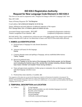 Request for New Language Code Element in ISO 639-3