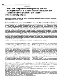 Rpt3 Interact in the Endoplasmic Reticulum and Control Cellular Ubiquitination of Speciﬁc Mitochondrial Proteins