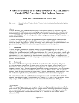 A Retrospective Study on the Safety of Waterjet (WJ) and Abrasive Waterjet (AWJ) Processing of High Explosive Ordnance