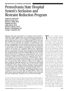 Pennsylvania State Hospital System's Seclusion and Restraint Reduction