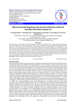 Effect of Growth Regulators O Paradise Regulators on Seed