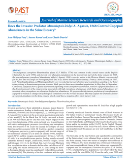 Journal of Marine Science Research and Oceanography Does the Invasive Predator Mnemiopsis Leidyi A