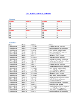 FIFA World Cup 2018 Fixtures