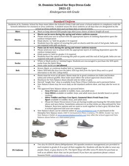 SDS K-6 Dress Code for 2021-22