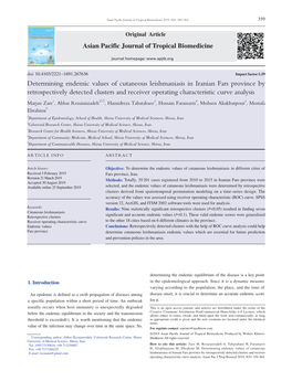 Determining Endemic Values of Cutaneous Leishmaniasis in Iranian Fars Province by Retrospectively Detected Clusters and Receiver