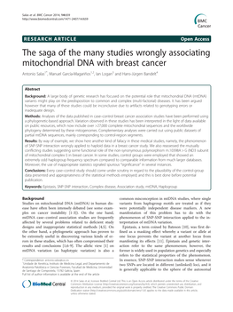 The Saga of the Many Studies Wrongly Associating Mitochondrial DNA with Breast Cancer Antonio Salas1*, Manuel García-Magariños1,2, Ian Logan3 and Hans-Jürgen Bandelt4