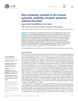 Rare Missense Variants in the Human Cytosolic Antibody Receptor Preserve Antiviral Function Jingwei Zeng†, Greg Slodkowicz†, Leo C James*