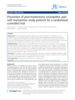 Prevention of Post-Mastectomy Neuropathic Pain with Memantine