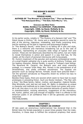 The Bishop's Secret by Fergus Hume, Author of "The Mystery of a Hansom Cab," "For the Defense," "The Harlequin Opal," "The Girl from Malta," Etc