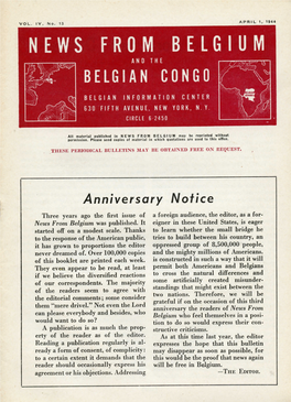 News from Belgium and the Belgian Congo