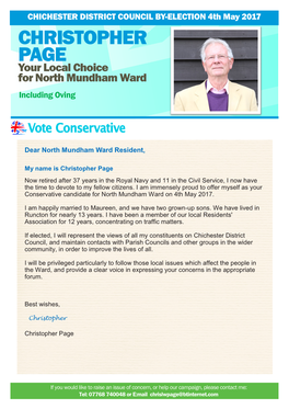 CHRISTOPHER PAGE Your Local Choice for North Mundham Ward