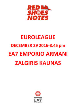 Euroleague Ea7 Emporio Armani Zalgiris Kaunas