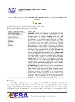 Linear and Direction Reverses Sprint Profile with and Without Ball of Young Basketball Players by Positions