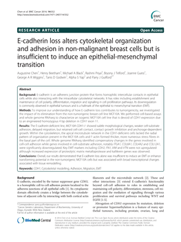 E-Cadherin Loss Alters Cytoskeletal Organization and Adhesion in Non-Malignant Breast Cells but Is Insufficient to Induce An