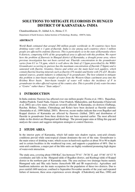 SOLUTIONS to MITIGATE FLUOROSIS in HUNGUD DISTRICT of KARNATAKA- INDIA Chandrasekharam, D., Jalihal A.A., Hema, C.T