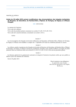 Arrêté Du 29 Juillet 2015 Portant Modifications Des Circonscriptions