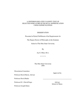 A Criterion-Related Validity Test of Selected Indicators of Musical Sophistication Using Expert Ratings