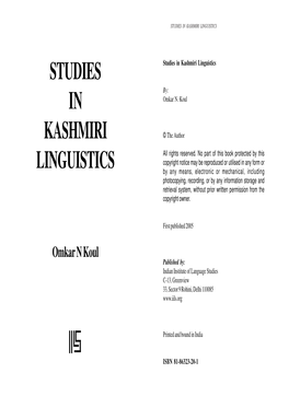 Studies in Kashmiri Linguistics