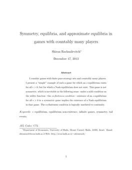 Symmetry, Equilibria, and Approximate Equilibria in Games with Countably Many Players