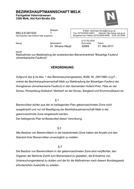 BEZIRKSHAUPTMANNSCHAFT MELK Fachgebiet Veterinärwesen 3390 Melk, Abt Karl-Straße 25A