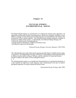 Chapter 15 NUCLEAR ENERGY: ENVIRONMENTAL ISSUES