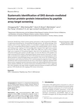 Systematic Identification of SH3 Domain-Mediated Human Protein–Protein Interactions by Peptide Array Target Screening