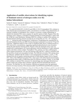 Application of Satellite Observations for Identifying Regions of Dominant Sources of Nitrogen Oxides Over the Indian Subcontinent Sachin D