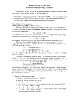 Fractions and Repeating Decimals