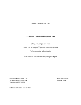 Ketorolac Tromethamine Injection, USP