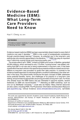 Evidence-Based Medicine (EBM): What Long-Term Care Providers Need to Know