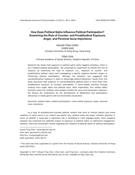 How Does Political Satire Influence Political Participation? Examining the Role of Counter- and Proattitudinal Exposure, Anger, and Personal Issue Importance