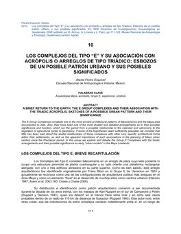 10 Los Complejos Del Tipo “E” Y Su Asociación Con Acrópolis O Arreglos De Tipo Triádico: Esbozos De Un Posible Patrón Urbano Y Sus Posibles Significados