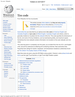 Tire Code - Wikipedia Visited on 2/21/2017