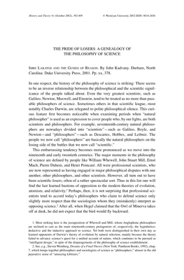 The Pride of Losers: a Genealogy of the Philosophy of Science