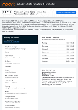 Bahn Linie RB17 Fahrpläne & Karten