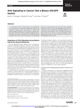 Wnt Signaling in Cancer: Not a Binary ON:OFF Switch Dustin J