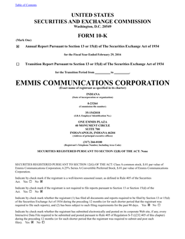 EMMIS COMMUNICATIONS CORPORATION (Exact Name of Registrant As Specified in Its Charter)