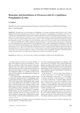 Bionomics and Harmfulness of Tetraneura Ulmi (L.) (Aphidinea, Pemphigidae) in Elms