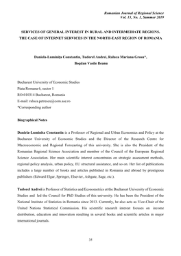 Romanian Journal of Regional Science Vol. 13, No. 1, Summer 2019