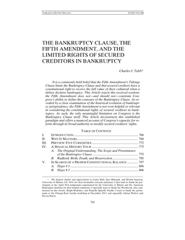 The Bankruptcy Clause, the Fifth Amendment, and the Limited Rights of Secured Creditors in Bankruptcy