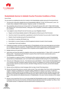 Studyadelaide Summer in Adelaide Voucher Promotion Conditions Of