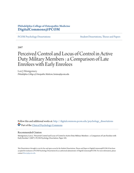 Perceived Control and Locus of Control in Active Duty Military Members : a Comparison of Late Enrolees with Early Enrolees Lori J