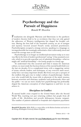 Psychotherapy and the Pursuit of Happiness Ronald W