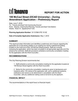 100 Mccaul Street (OCAD University) – Zoning Amendment Application – Preliminary Report