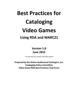 Best Practices for Cataloging Video Games