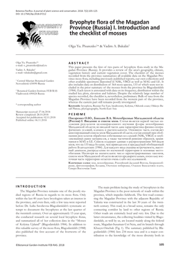 Bryophyte Flora of the Magadan Province (Russia) I. Introduction and the Checklist of Mosses