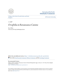 Ovophilia in Renaissance Cuisine Ken Albala University of the Pacific, Kalbala@Pacific.Edu