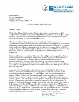 GRAS Notice No. GRN 000707, Glucose Oxidase from Penicillium