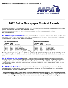 2012 Better Newspaper Contest Awards